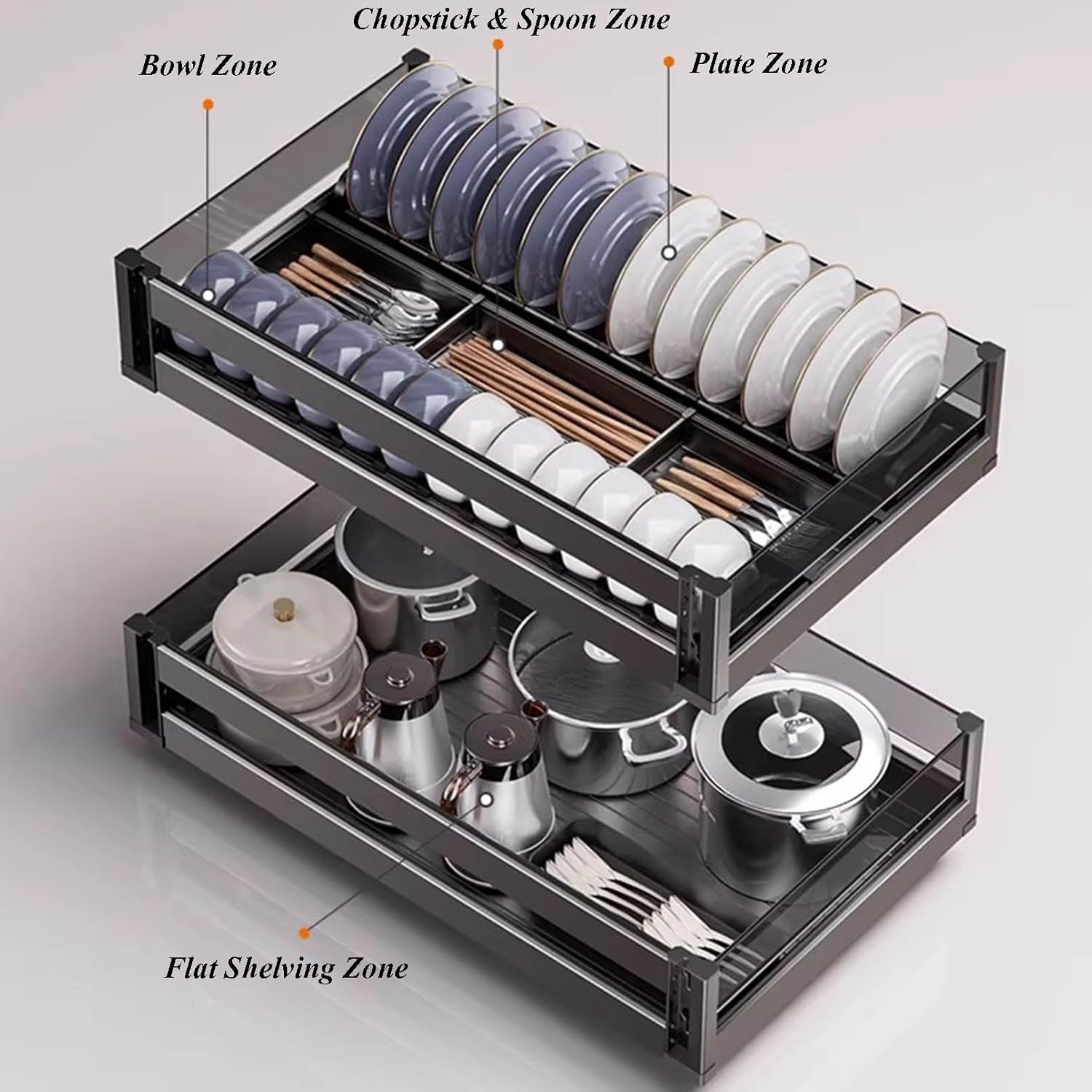 UnderSinkSet with Sliding Tray Kitchen STO Solut for Cutlery Se Bottles Pots Mugs and Pans2Pack Cabinet