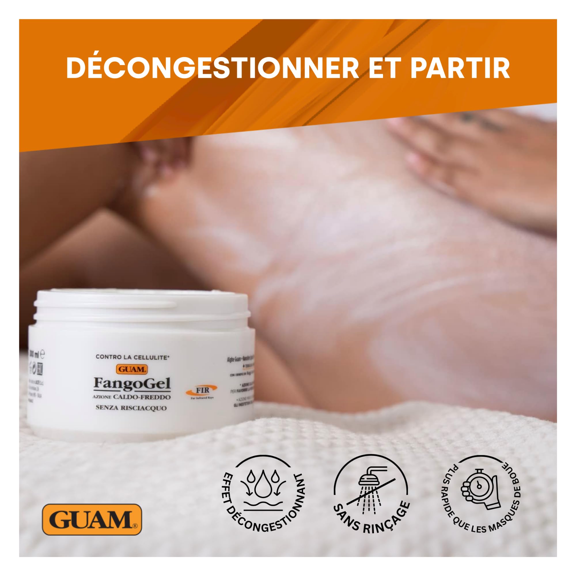 Guam FangoGel Anti-Cellulite Gel aux Algues Marines et Tourmaline 300 ml Action Chaud-Froid Sans Rinçage