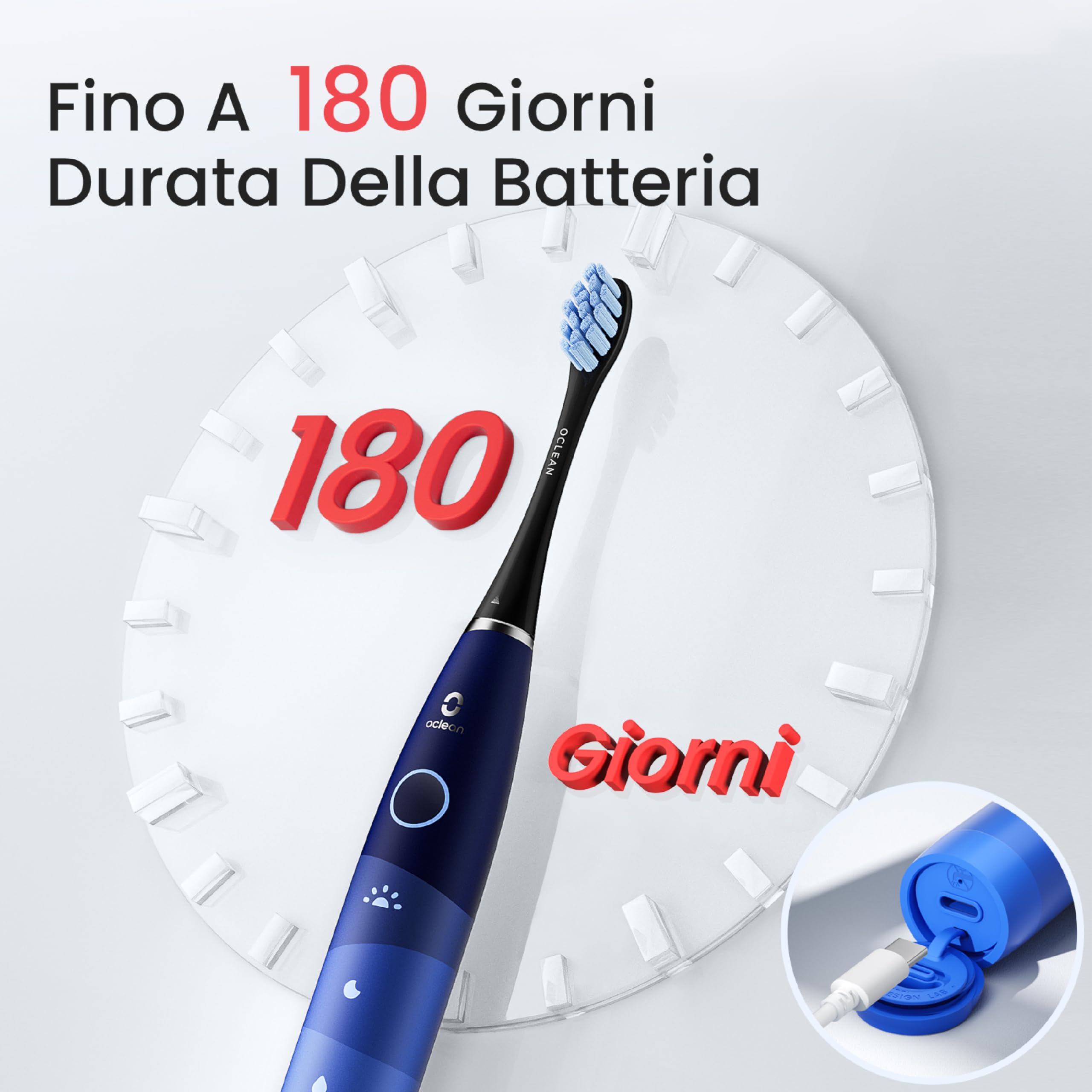 Oclean spazzolino elettrico sonico Flow Gift Set, Ricarica ogni 180 giorni, 5 Modalità, Impermeabile IPX7, Timer da 2 minuti, 6 Testine DuPont™, Custodia da viaggio, Blu