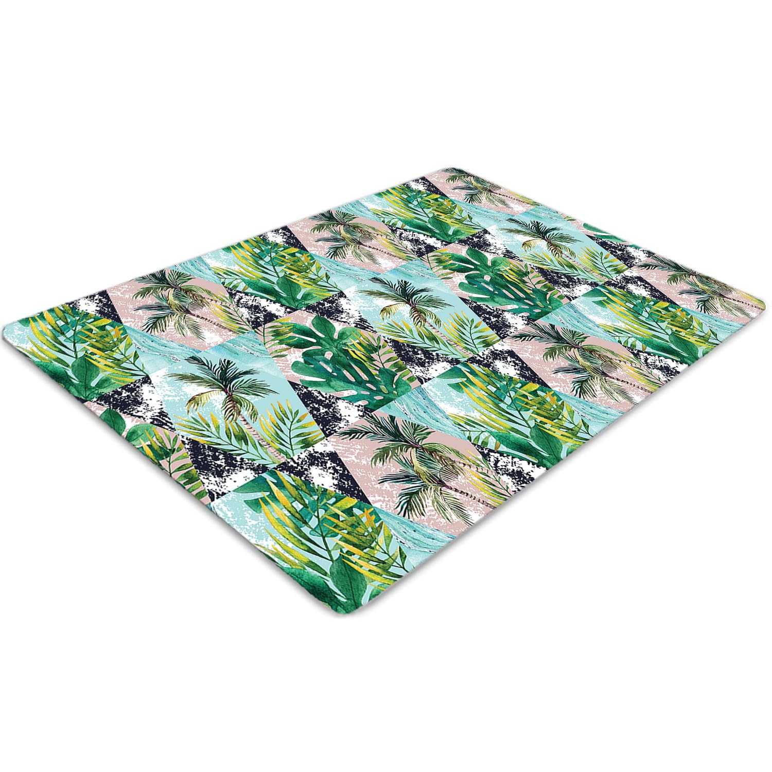 Tapis de chaise 100x70 cm protège-sol imperméable en PVC rectangulaire motif palmier