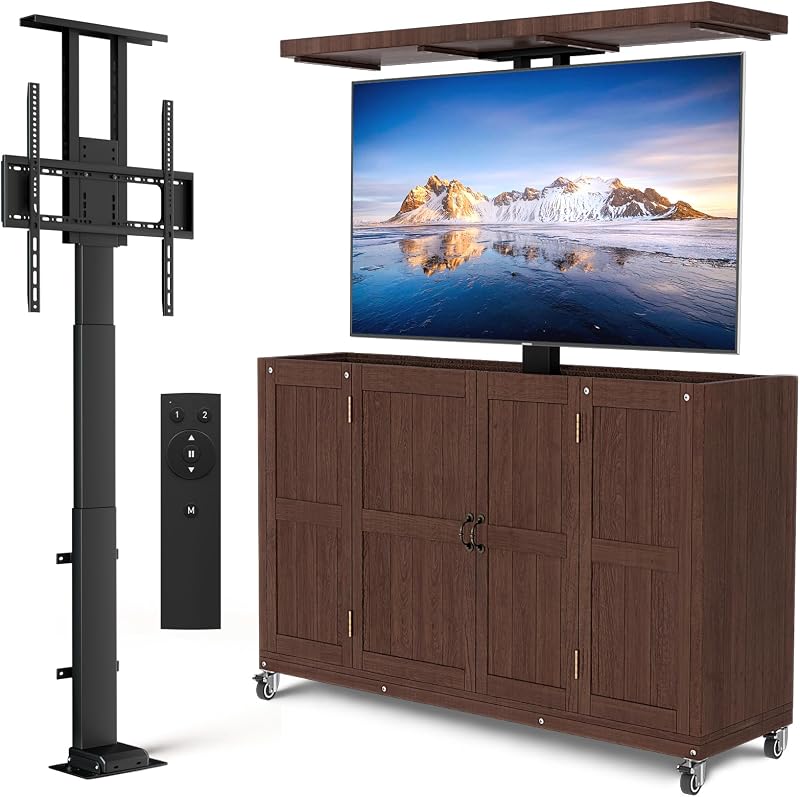 Spurgehom Motorized TV Lift Cabinet, Fits 32‑65 Inch TVs, Black‑Walnut
