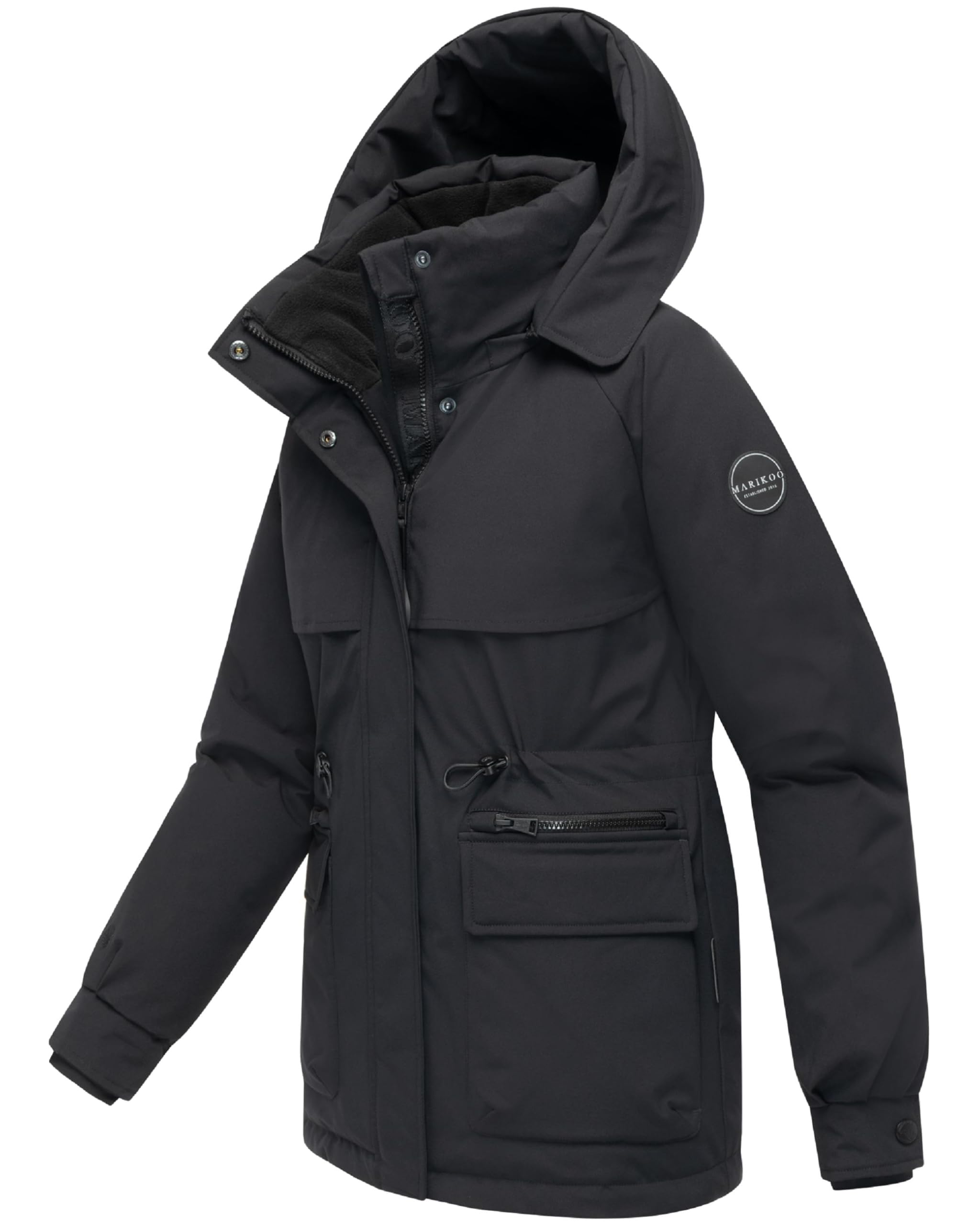 MARIKOO Cappotto lungo da donna caldo invernale con cappuccio rimovibile, bottoni magnetici e cordino in vita Shigaraa XVI S-3XL