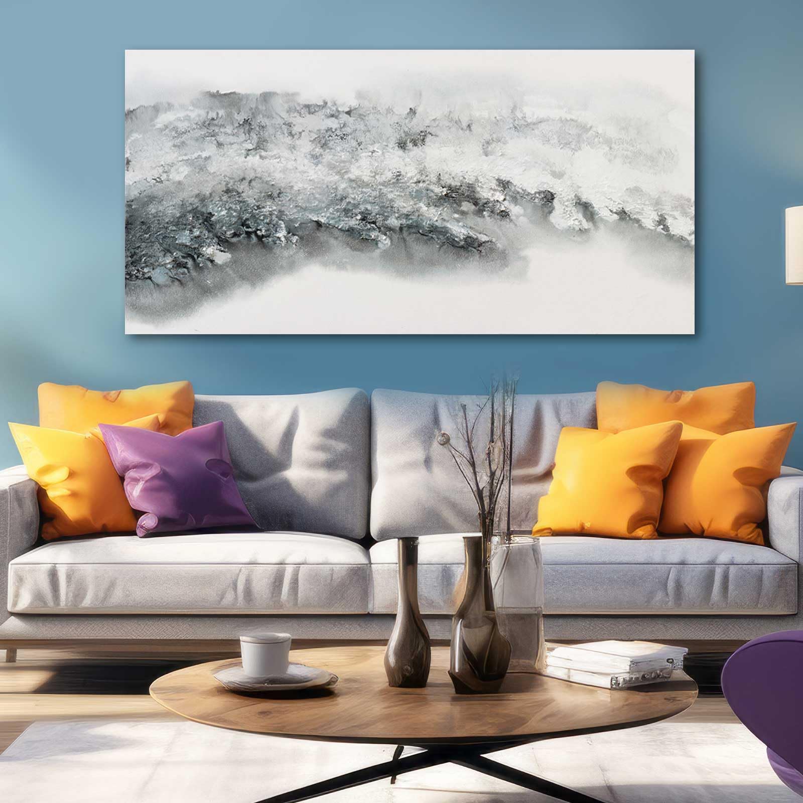 SDYA White Abstract Wall Art for Living Room Grey Picture Wall Decor 24"x 48" Canvas Prints Minimalist Artwork for Bedroom Office Hallway Wall Decor