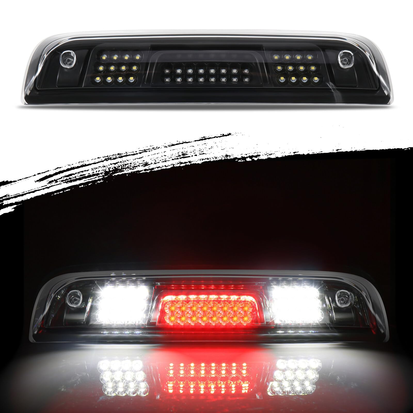 LBRST Rear High Mount Stop Brake Lights LED Third Brake Cargo Light Fit For Chevrolet 2014-2018 For GMC 2014-2018 Third Rear Cab Roof Center Tail Cargo Lamp Chrome+Smoke