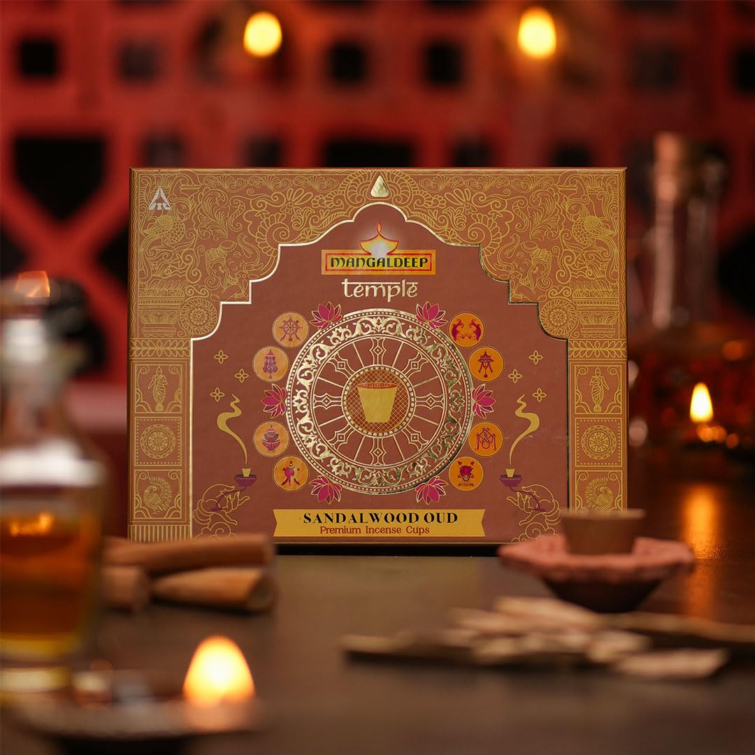 Mangaldeep Temple Sandalwood and Oud - Premium Incense Cups -15 Cups