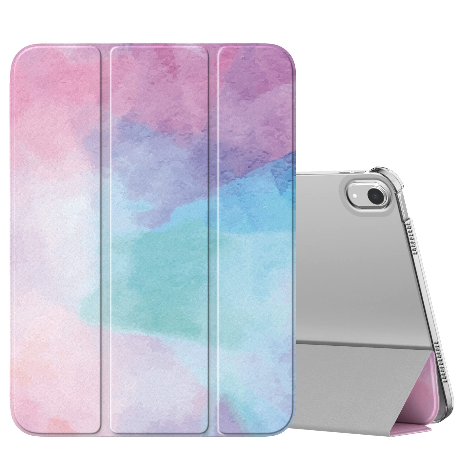 MoKo for iPad (A16) 11th Generation Case 11 Inch 2025, iPad 10th Generation Case 10.9 Inch 2022, Slim Stand Hard PC Translucent Back Shell Smart Cover, Support Touch ID, Auto Wake/Sleep,Water Color watercolor