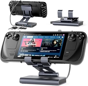 Docking Station Steam Deck Dock Adjustable Stand 6-in-1 Hub Stream Deck Accessories with HDMI 2.0 4K@60Hz TV/1Gb Ethernet/3*USB-A 3.0/PD 3.0 Fast Charging for Steam, iPad,Other Smart Phones Black