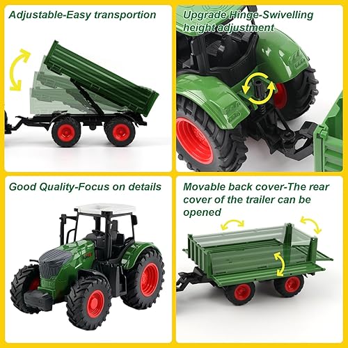 Miniatura 2 de Farm Toys - Tractor con remolque, juego de tractor de 16.5 pulgadas, escala 1/24, esparcidor de cargador frontal para niños y niños pequeños de 3 a
