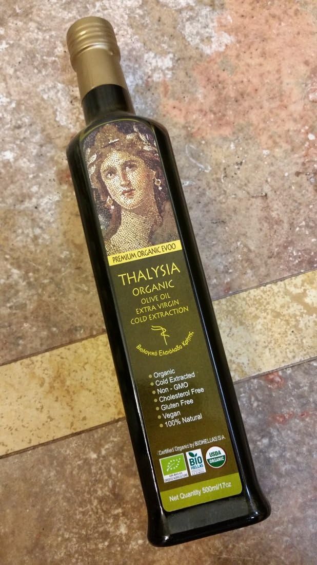 Thalysia Organic - Cold Extracted, Single Sourced, Extra Virgin Olive Oil from Crete, Greece (500ml-17oz)