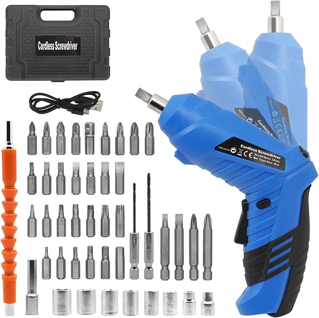 47 in 1 Electric Screwdriver,Portable Cordless Drills, 3.6V Rechargeable Electric Screwdriver Kit, Dual Position Handle with USB Cable LED Light for Home Office DIY Tools