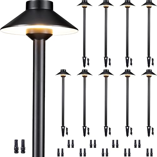 Miniatura 1 de Luces de camino de latón para paisaje, luces LED de 12 V de bajo voltaje con cable, luces de jardín al aire libre impermeables, sombrero superior