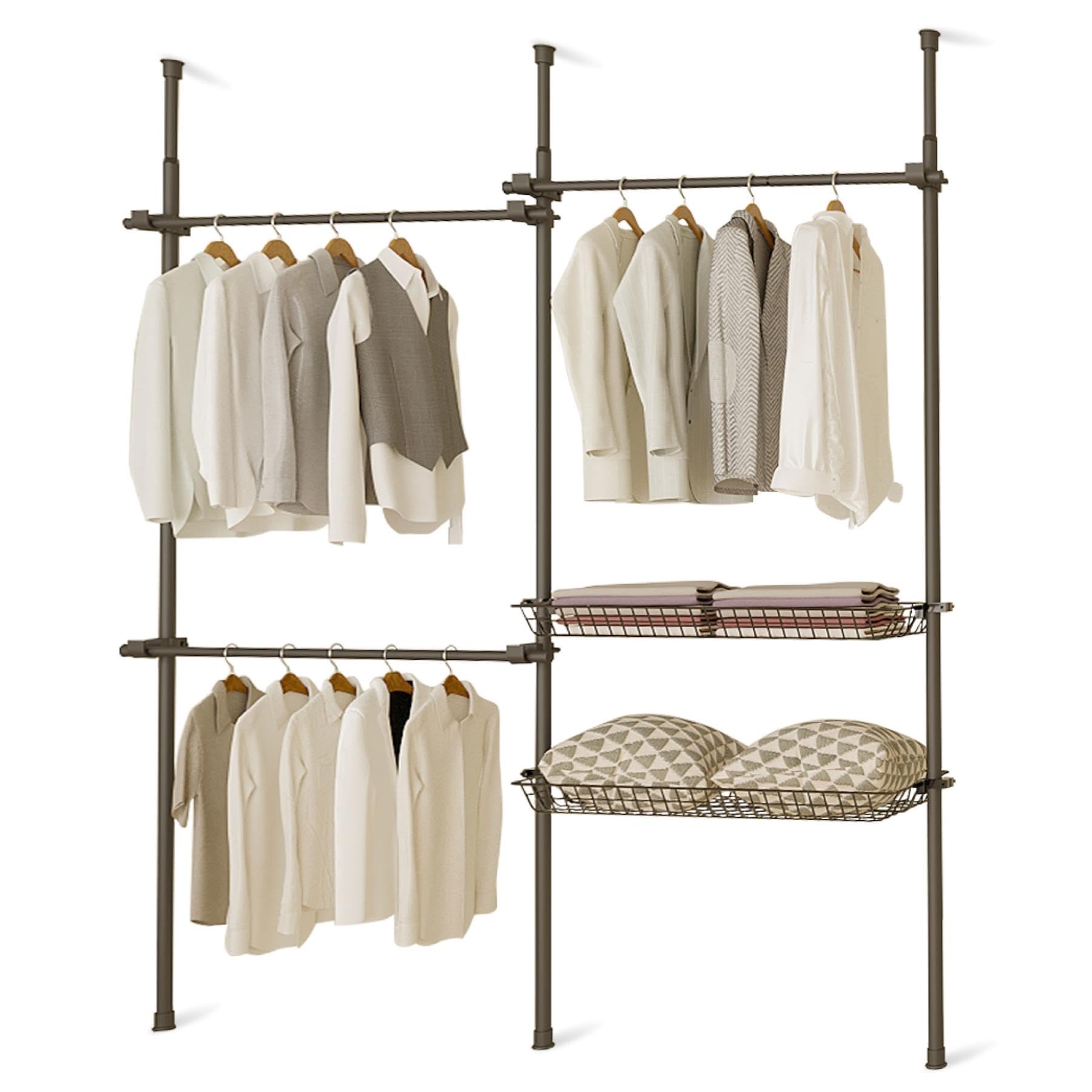 Direct Online Houseware Black House Of Home Telescopic 2-Tier Clothes Rail – Adjustable Floor To Ceiling Wardrobe Organiser (110–310Cm Height, 150–240Cm Width) No Tools Assembly, 80Kg Capacity, Heavy-Duty Metal Hanging Rack