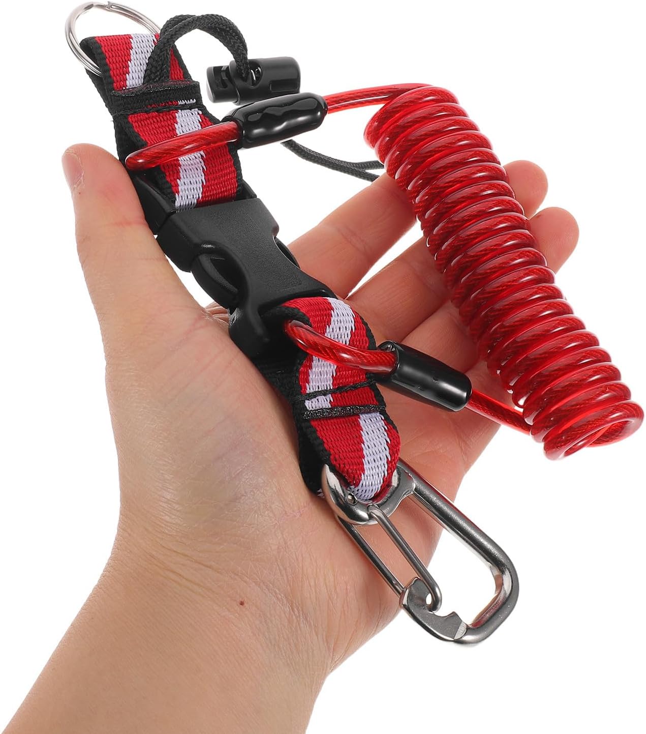 LABRIMP Diving Lanyard and Spring Coiled Webbing Strap with Quick Release Buckle Stainless Steel Lightweight Ergonomic Design for Underwater Gear and Cameras, Outdoor Diving Accessory