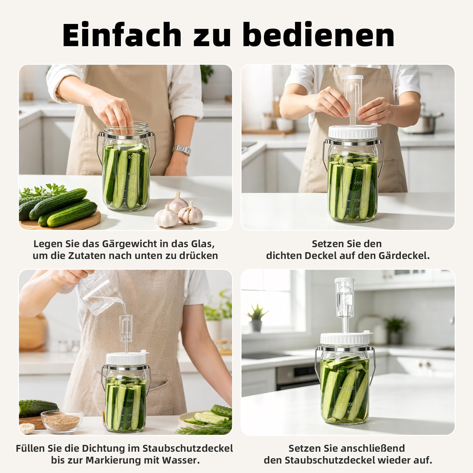 Mittimiya Lot de 2 bocaux de fermentation avec poignée de transport, pots de fermentation avec poids de fermentation, valve de fermentation et étiquettes, pour choucroute, kimchi, kombucha (800 ML)