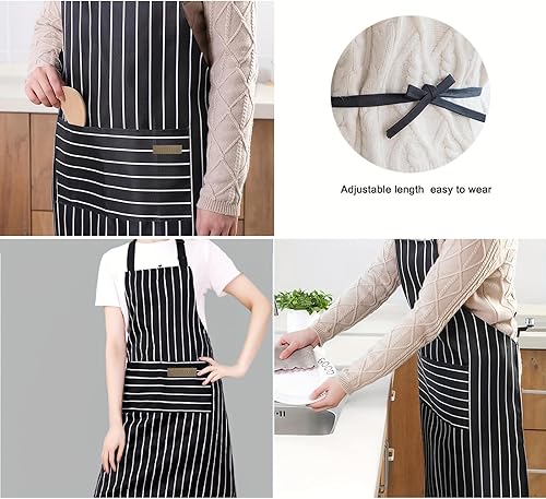 Miniatura 3 de 1 delantal de cocina, delantal de cocina con 2 bolsillos, correa ajustable para el cuello, delantal de chef, material negro resistente a la suciedad