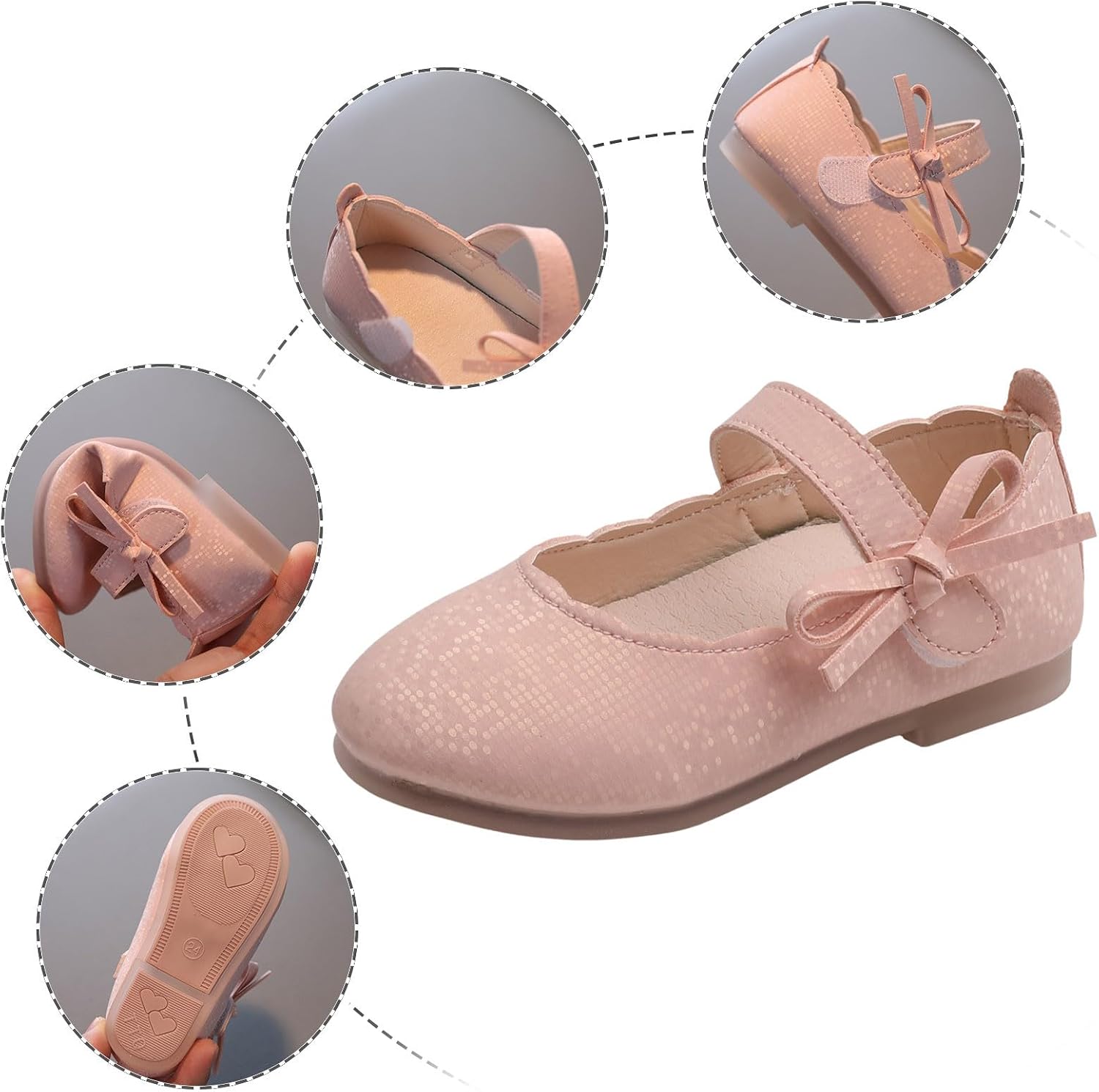 Girls Sneakers Comfortable Round Toe Small Leather Shoes Fashionable Bow Shoes Soft Sole Ideal for Dance