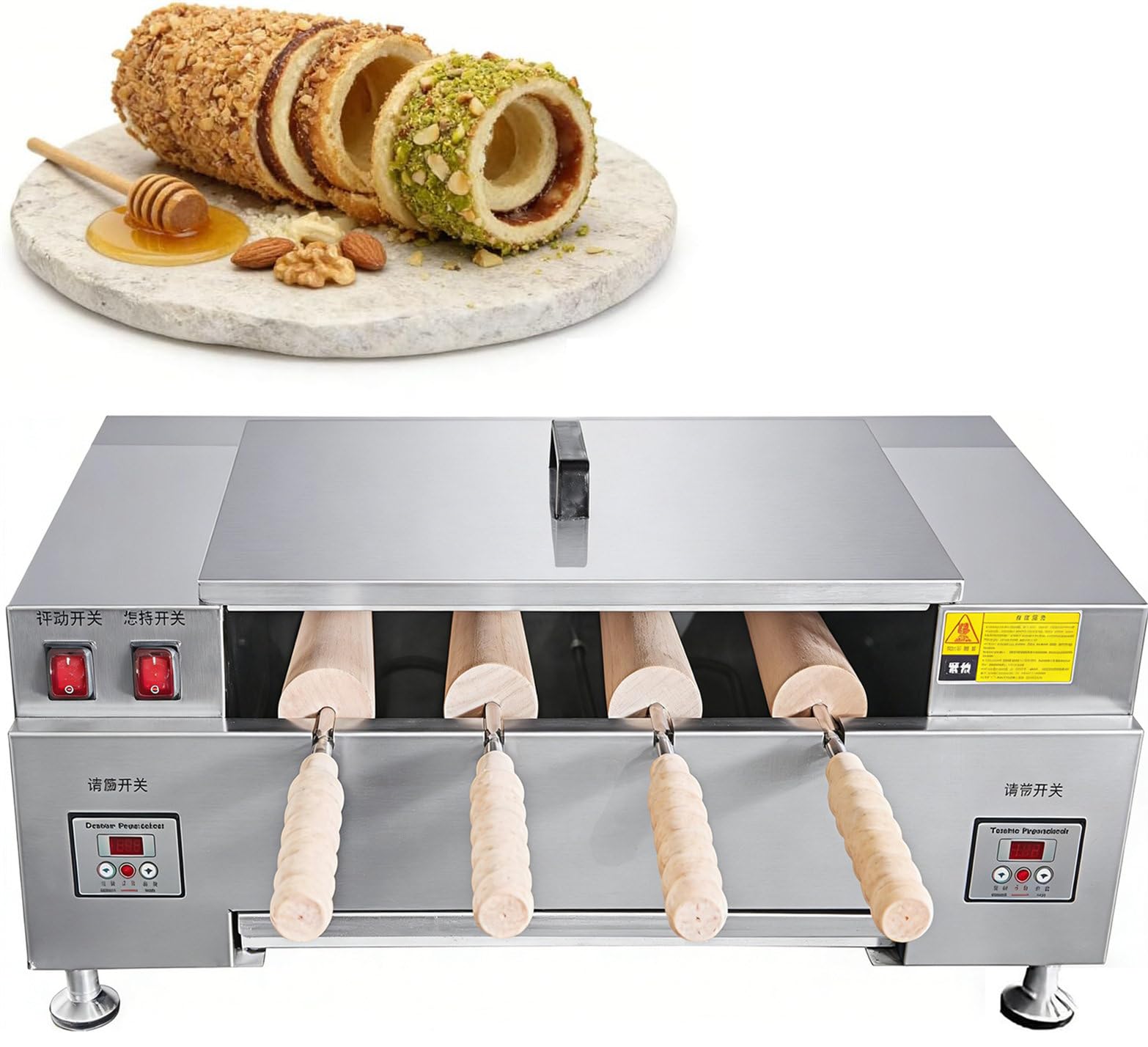 CYMYYDS Electric Chimney Cake Oven with 4 Rollers, Commercial Ice Cream Cone Maker, with Adjustable Temperature for Dessert Shops Coffee Shops Bakeries School Digitaldisplay