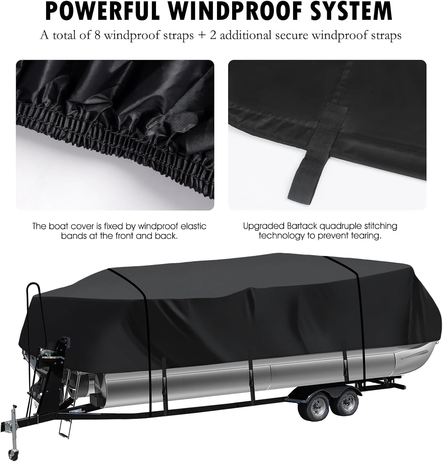 Heavy Duty Trailerable Pontoon Boat Cover,16'-18'5'' Marine Grade Waterproof Cover with Adjustable Windproof Tightening Strap & Anti-UV for SunTracker Party Barge/SPORTFISH/Fishin Barge