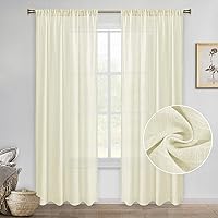 Vista 14 de DWCN Cortinas transparentes de lino sintético blanco, con bolsillo para barra, cortinas de gasa semi texturizada, para dormitorio, sala de estar