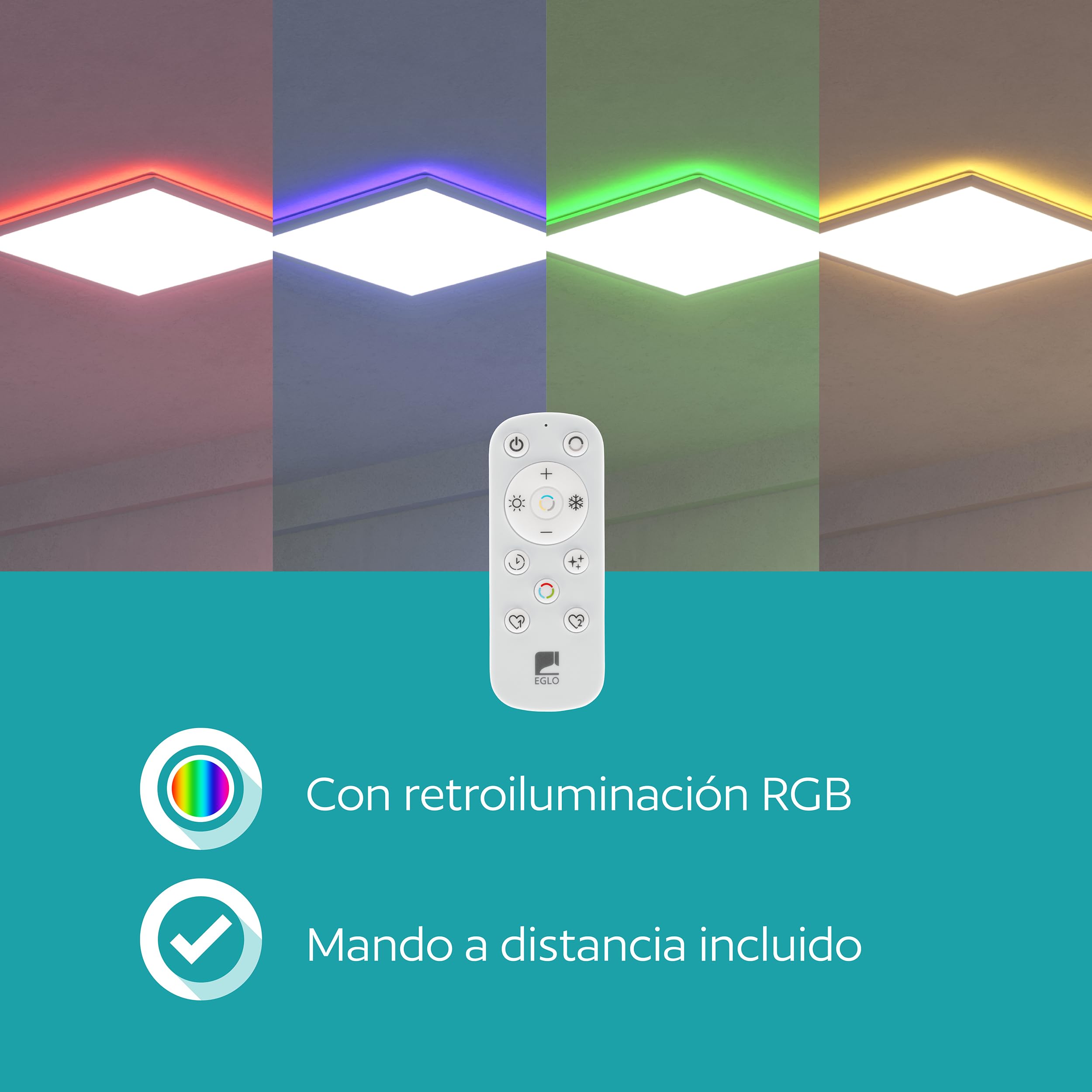 EGLO Bottazzo Lámpara de techo LED, con mando a distancia, panel ultraplano | luz trasera, oficina, atenuable, metal y plástico en blanco, RGB, blanco cálido-blanco frío, 100 x 25 cm