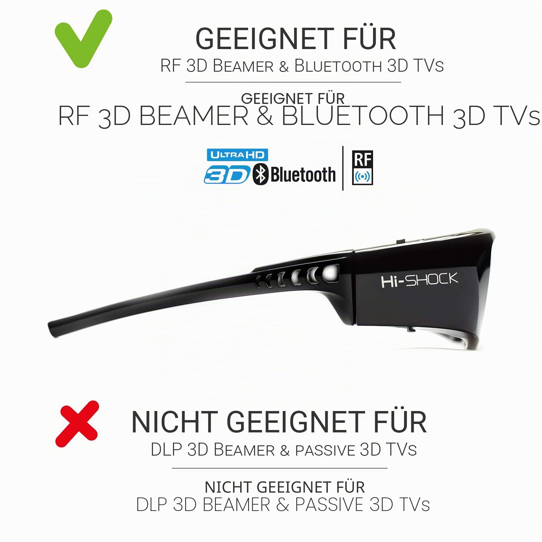 Hi-SHOCK Bluetooth-Serie - aktive 3D Brille kompatibel mit Sony, Samsung, Panasonic 3D TV - komp. mit SSG-3570CR, TDG-BT500A, TY-ER3D5ME