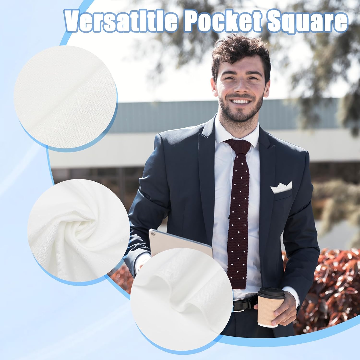 Cotton Handkerchiefs for Men, Solid Color Pocket Square 9.84" Men's Handkerchief for Jacket Tuxedo Dinner Wedding