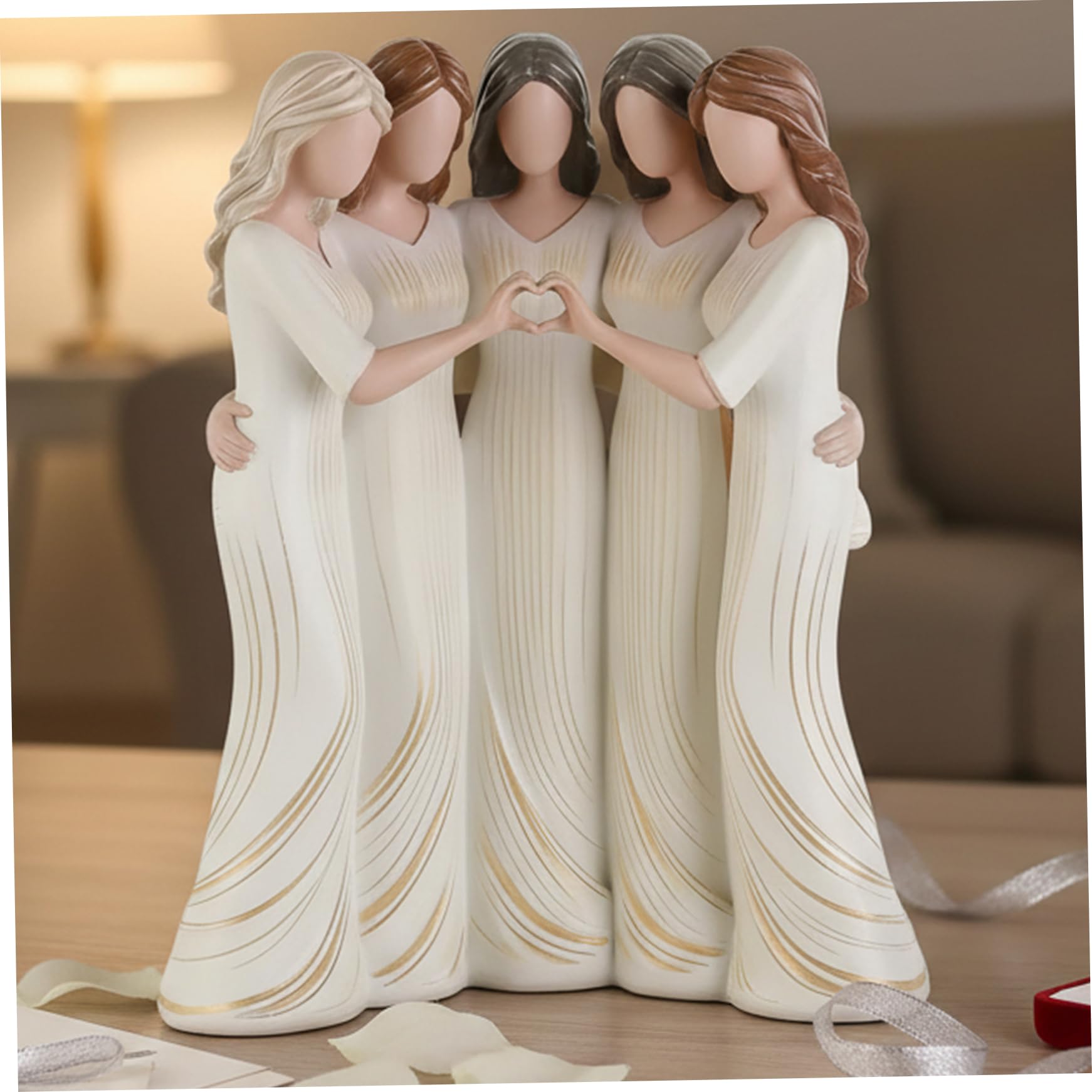 Faticenic Sister Figurines 5 Sisters Figurine with Heart Gesture Resin Friendship Figurines for Adults Family Friends Mother Daughter 5.9x3.2x7.1 inch, Sister, Garden Décor