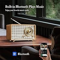 Vista 2 de YOWGUIF - Radio AM FM clásica retro de madera para mesa, altavoces Bluetooth, radios enchufables de pared con perilla giratoria, ideal para el hogar
