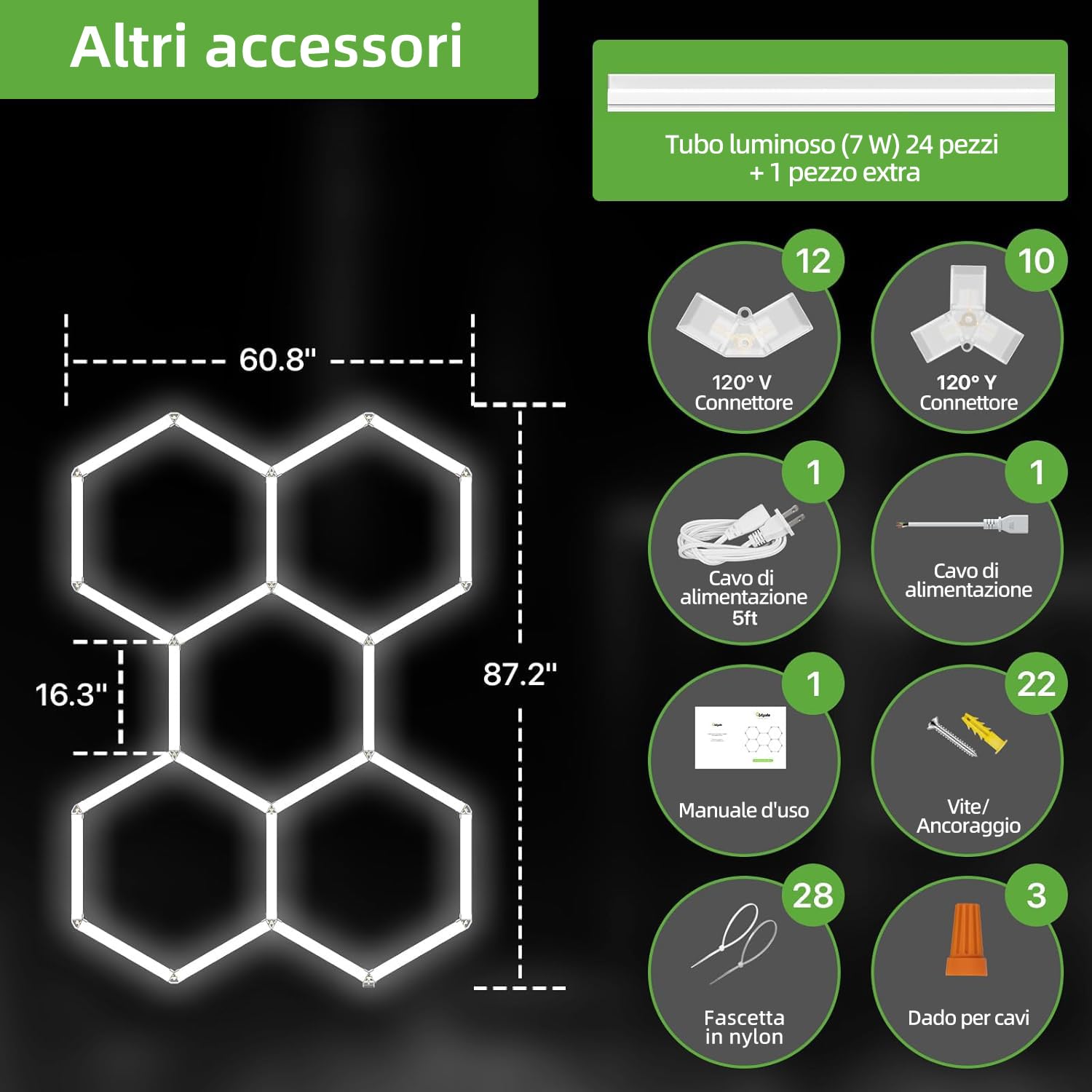 Lampada a LED Esagonale,plafoniera a LED a Nido d'Ape,luci esagonali per Garage,1-8 buche tra Cui Scegliere,Adatte per Garage,autolavaggi,palestre o Centri Commerciali,ECC