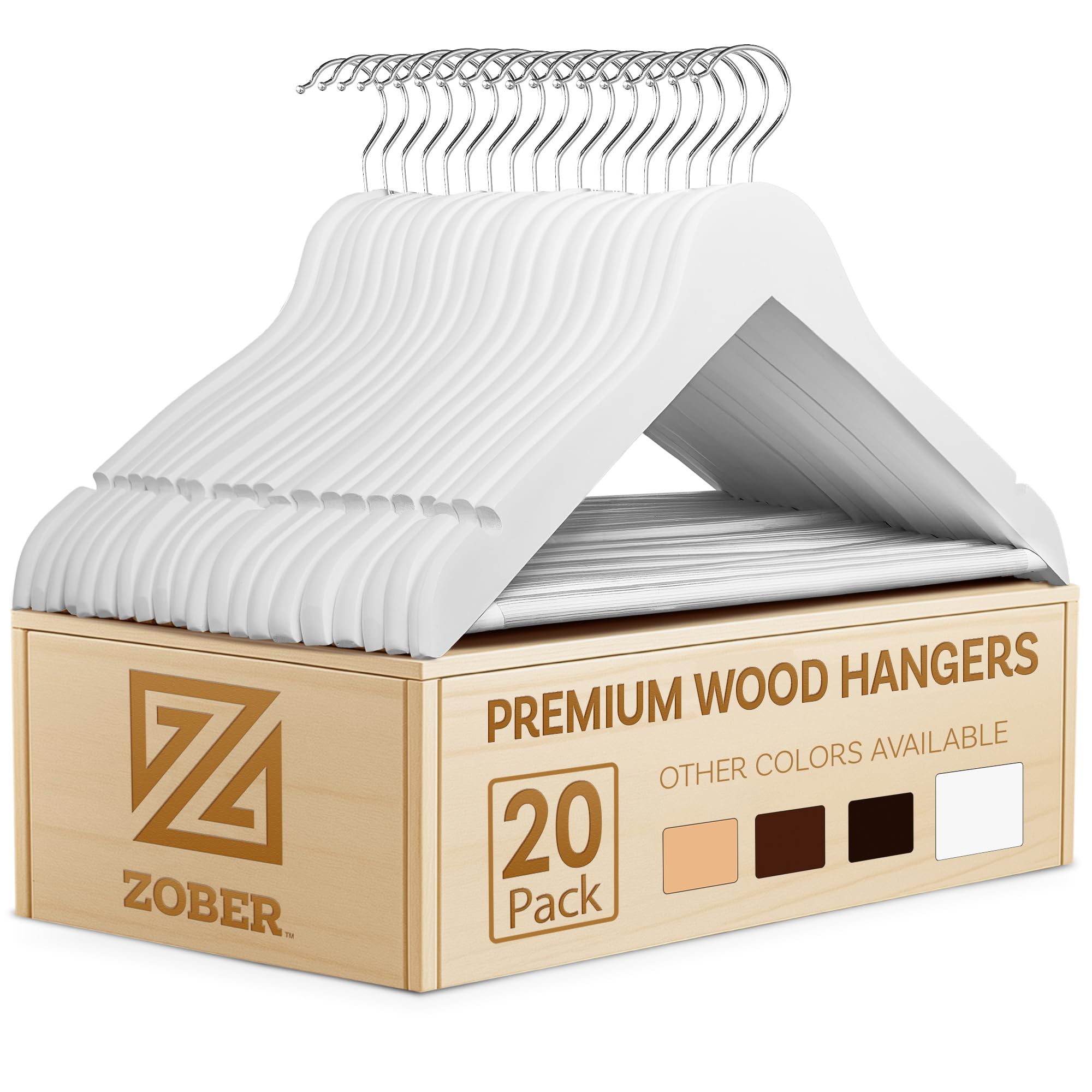 Wooden Hangers - Heavy Duty, Non Slip - 20 Pack for Coats, Jackets, Suits, & Pants - Clothes Hangers with Bar and Notches
