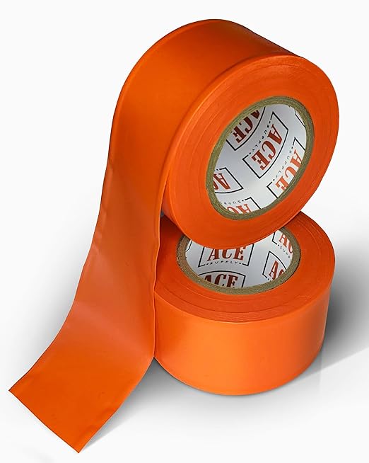 Orange Flagging Tape 2 Pack - Non-Adhesive Survey Tape - 1.5 Inch Width, 150 Ft Length, 2 Mil - Tree Marking Ribbon, Surveyors Ribbon