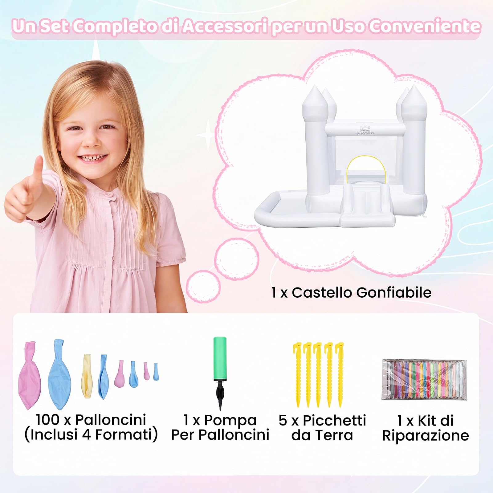 COSTWAY Castello Gonfiabile con Soffiatore, Trampolino, Scivolo, Piscina | Casa Gonfiabile per Interno ed Esterno con Canestro, 100 Palloncini e Borsa, per Bambini 3-12 Anni, 252 x 242 x 191,5 cm