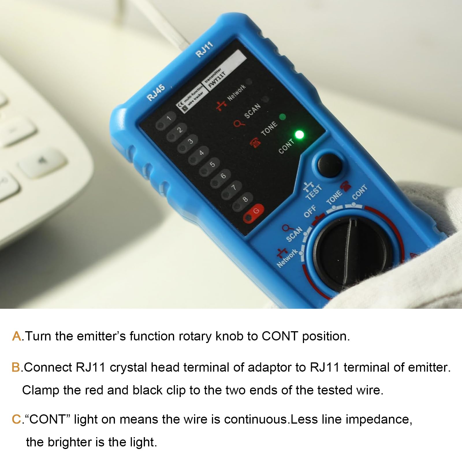 FWT11 - Tester per cavi, tester per cavi, RJ45 RJ11, tester diagnostico per cavi telefonici, tracker per cavi, rilevatore di cavi