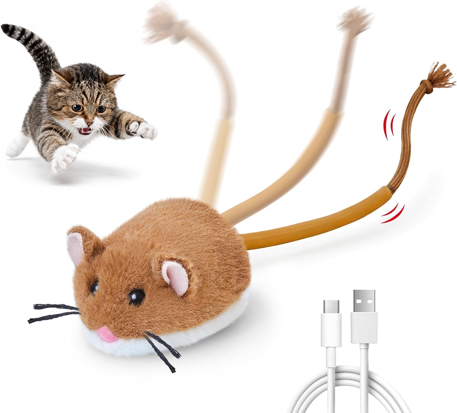 Potaroma elektrisches Katzenspielzeug, rollende Maus mit Katzenminze