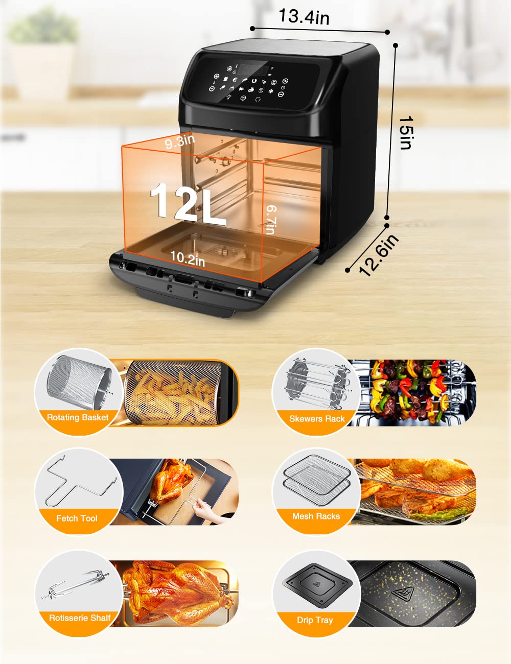 Buy Air Fryer 12L Air fryer Oven with Rotisserie Function, 12 in 1