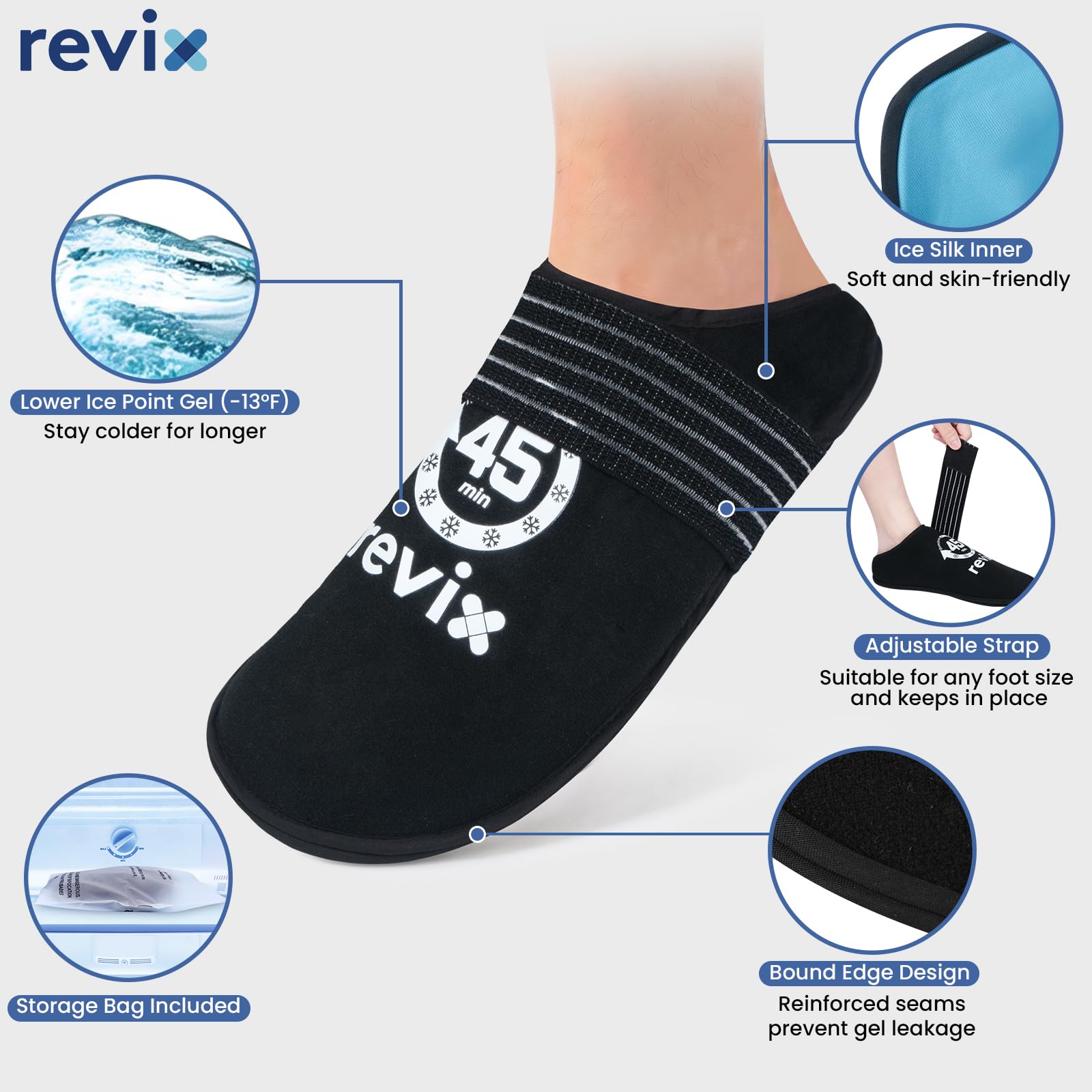 REVIX Chaussons glace pied 45 min, gel Ice Grid réutilisable, XL
