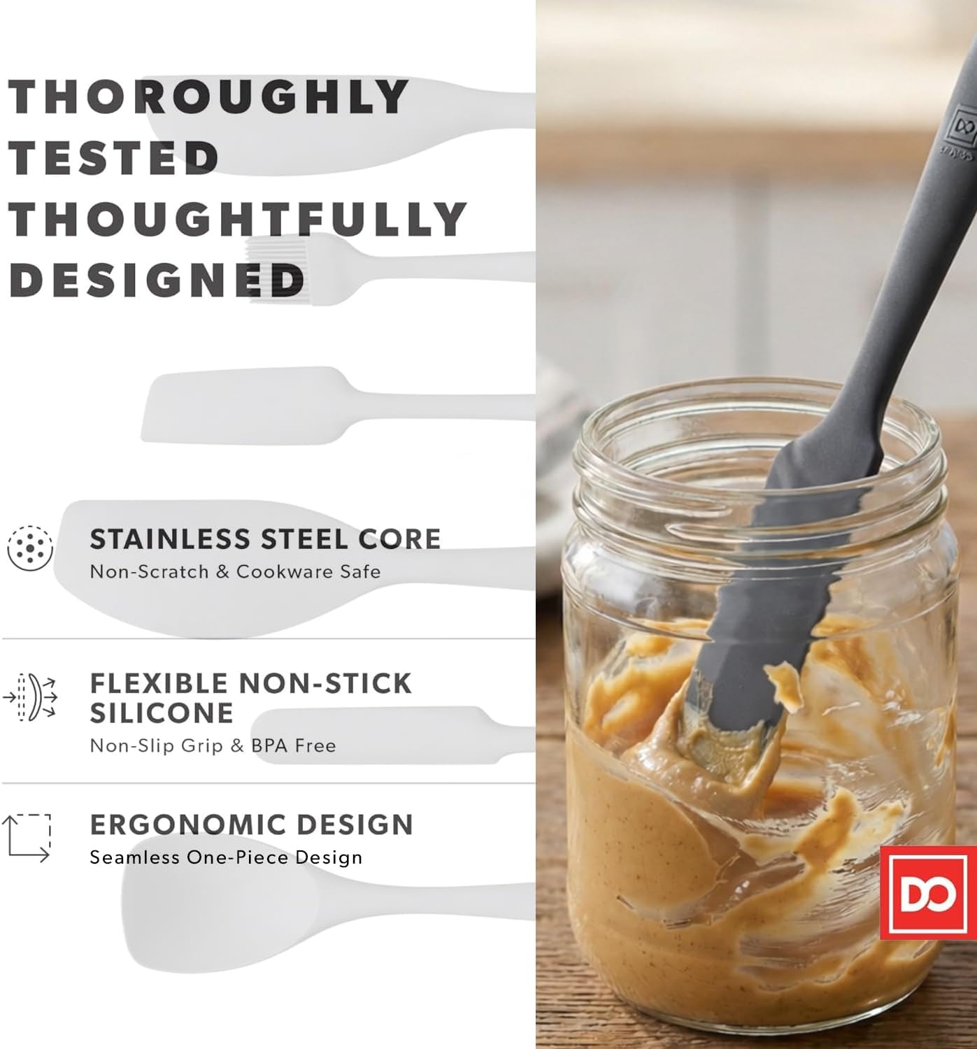 DI ORO 6-Piece Silicone Spatula Set - Rubber Kitchen Utensils for Baking, Cooking & Mixing - Heat-Resistant 600°F BPA Free Spatulas for Nonstick Cookware - Dishwasher Safe (Smoke)