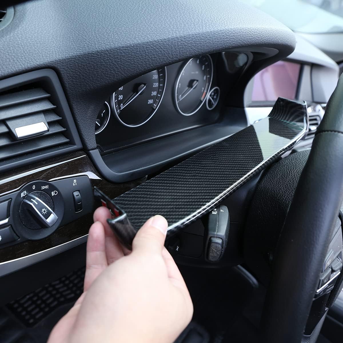 ABS Carbon Fiber Dash Board Instrument Panel Dial Dashboard Trim Cover Frame for BMW 5 Series F10 2011-2017 Interior Accessories (Carbon Fiber)