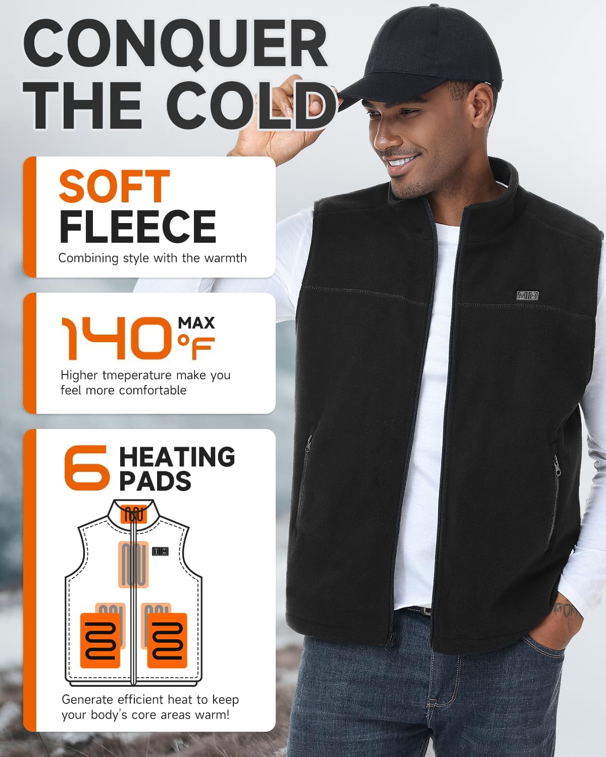 LABCOOL Heated Vest for Men Women with Ultra-Soft Microfleece, 10000mAh Battery Pack, USB Rechargeable Body Warmer - Image 2