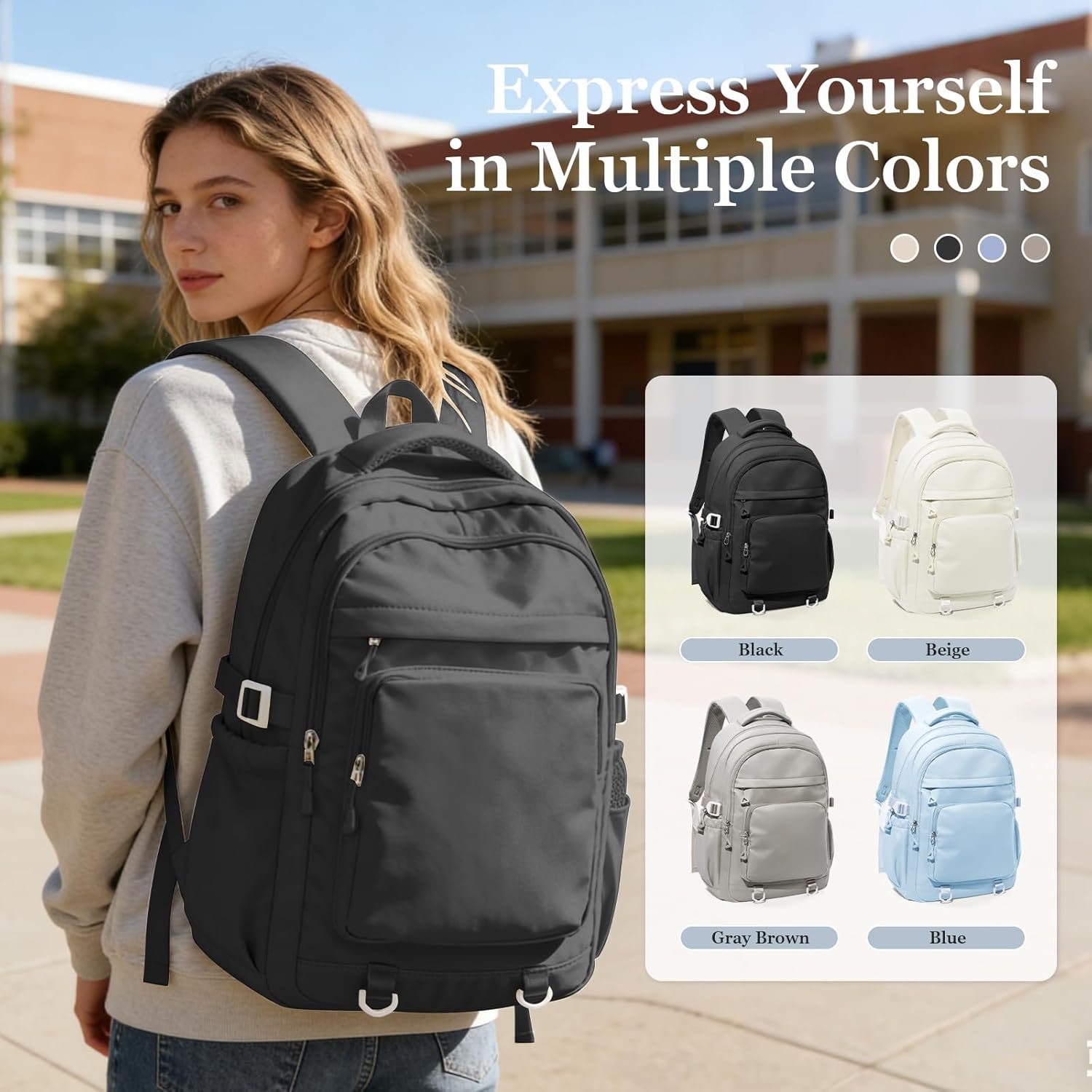 Simple Backpack for School Waterproof Backpack for Women Men Cute Casual Daypacks Lightweight Backpacks High School Bookbag for Teens Girls Boys(Black) - Image 9