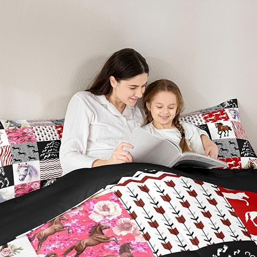 Miniatura 5 de Juego de edredón de tamaño individual para niñas, juego de ropa de cama de animales de granja occidental, edredón de vaquera vaquera para niños y