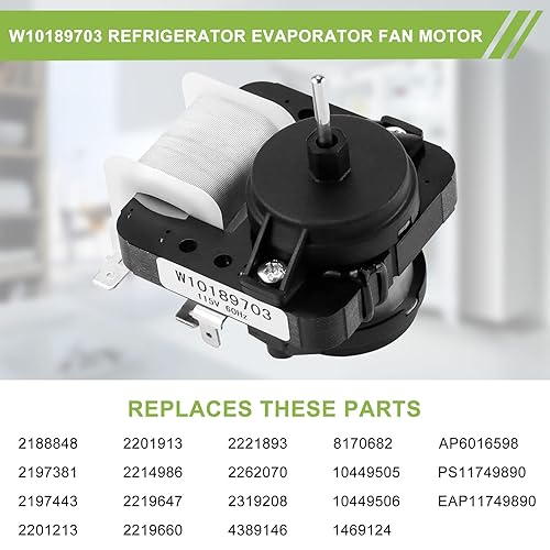 Miniatura 5 de Actualizado AMI PARTS W10189703 - Motor de ventilador evaporador para refrigeradores Whirl-Pool Ken-More - Reemplaza WPW10189703, AP6016598,