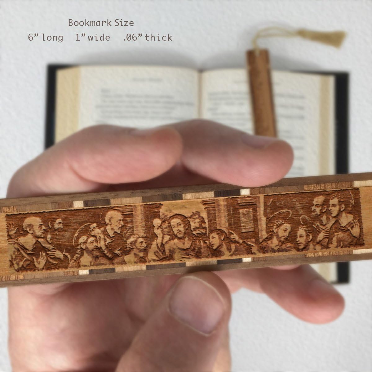 The Last Supper Personalized Wooden Bookmark | Jesus and Apostles Religious Artwork Design | Handmade Wood Bookmark with Gold Collegiate-Style Chainette Tassel | Made in the USA