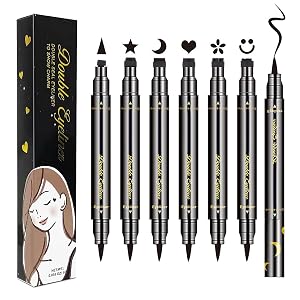 6 Pcs Double-Side Liquid Eyeliner Stamp Pen Set Eye Liners for Women Waterproof Eyeliner Pencil Black Eye-liner Stencils