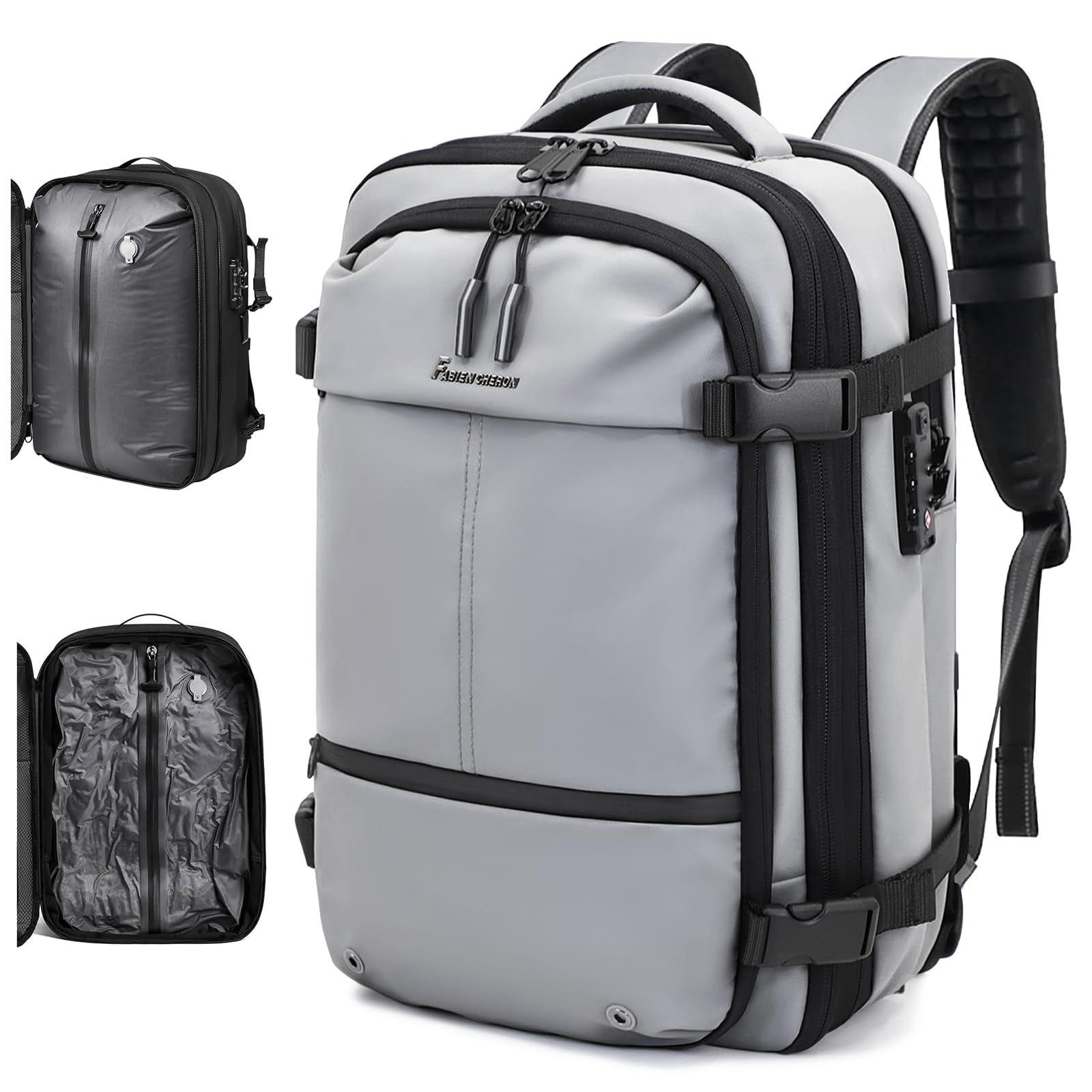 FABIEN CHERON Travel Backpack with Vacuum System,60L Expandable Vacuum Backpack Travel with TSA Lock,17.3 inch Laptop Backpacks Vacpack Backpacks with