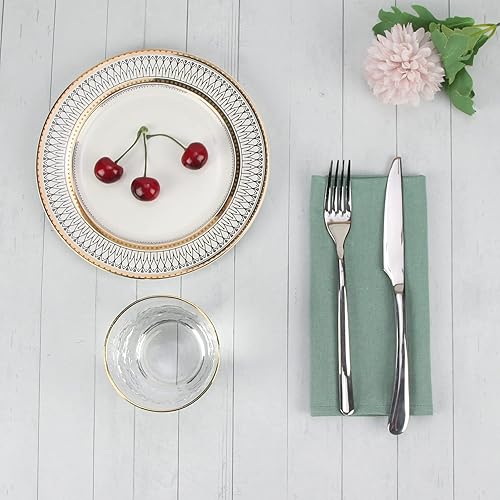 Miniatura 6 de Juego de 12 servilletas de tela fina mezclada de lino de color liso (15.7 x 15.7 in), para eventos y uso doméstico (verde salvia)