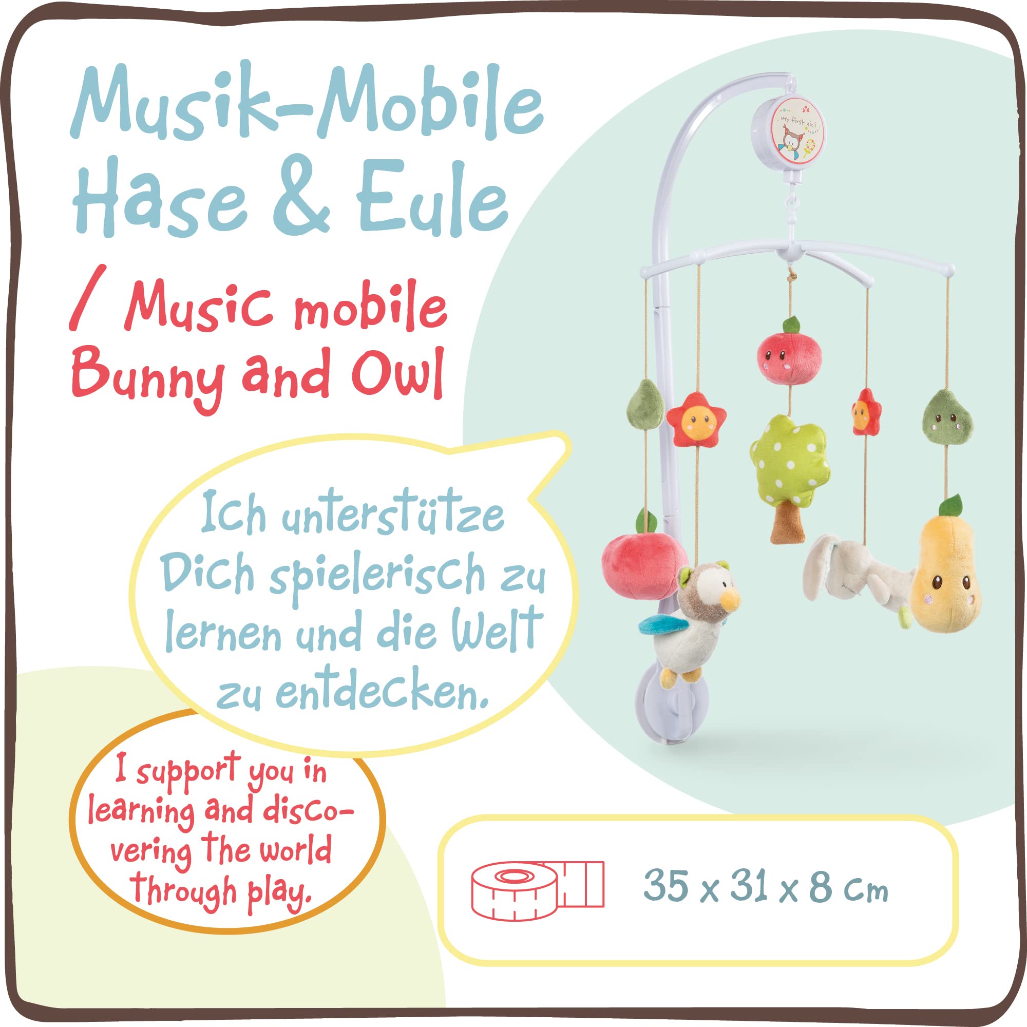 NICI Mobile Musical avec Lapin et Hibou 40 cm, Mobile Coloré pour Bébé avec 5 Figurines Amovibles et Fixation au Lit, dans Un Emballage Cadeau - 48511