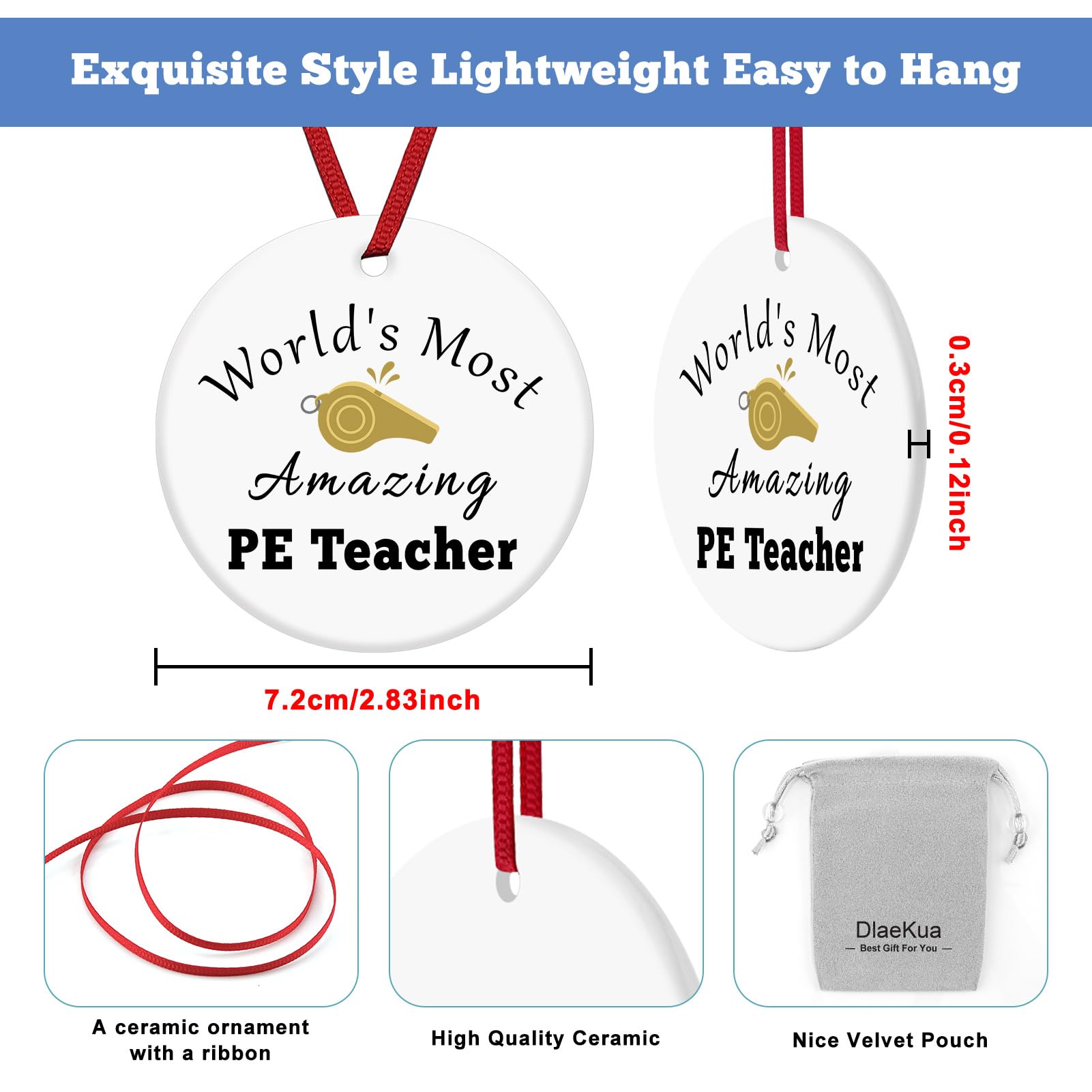 Physical Education Teacher Gift Ceramic Ornament Appreciation Gifts for PE Christmas Ornament Teacher Gifts from Student Retirement Present for Teachers Thank You Gift PE Teachers Birthday Present