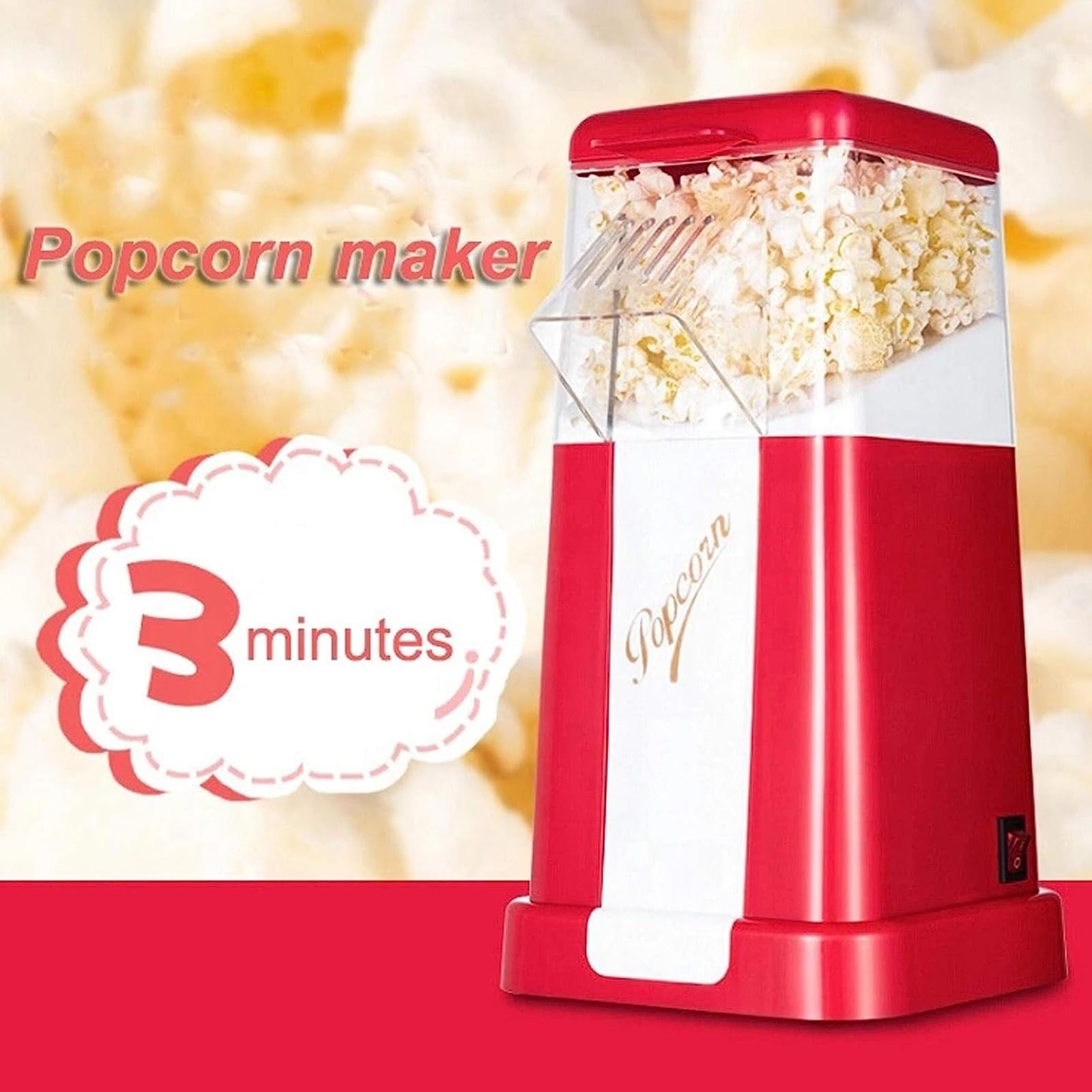 Elektryczna maszyna do popcornu, maszyna do popcornu na gorące powietrze, niskokaloryczna i beztłuszczowa, retro maszyna do popcornu z miarką i zdejmowaną pokrywą