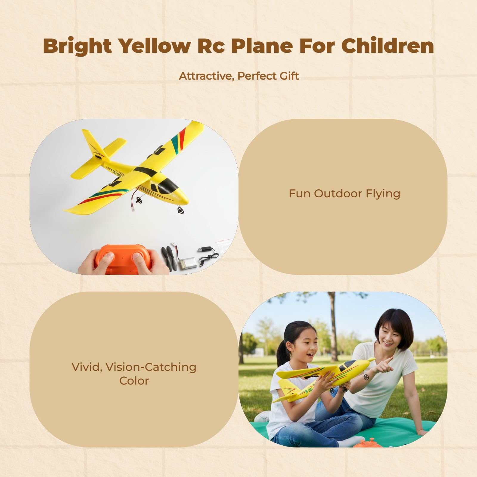 Harilla RC-Flugzeug, 15 Minuten, einfach zu fliegen, tragbar, 2-Kanal-RC-Segelflugzeug für Kinder, Anfänger, Erwachsene, Mädchen, Jungen, Geschenk, 1 Batterie Gelb